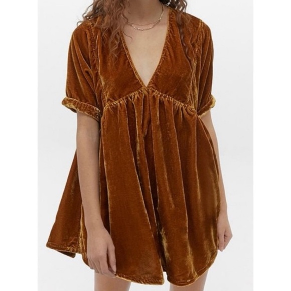 Free People Ivy Velvet Mini Dress Golden Mustard Size Large NWT - Picture 5 of 7